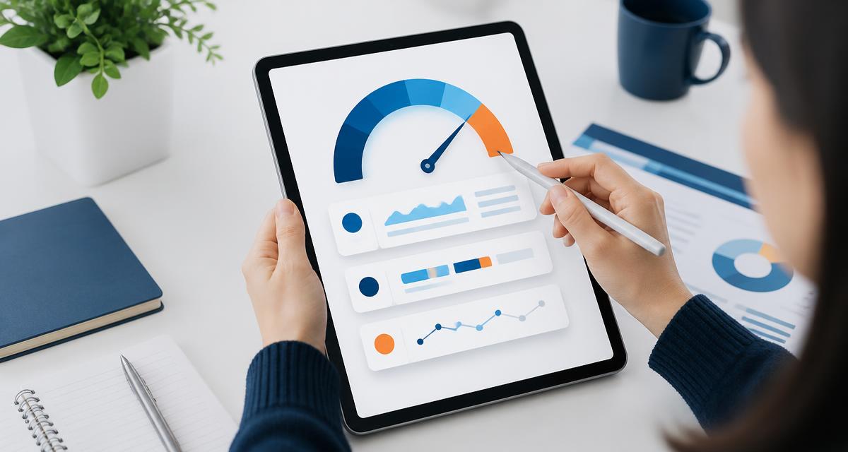 Student reviewing an abstract standardized-test score dashboard